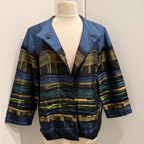 Lafayette 148 New York Blue and Green Blazer with Bold Design - Picture 1 of 6